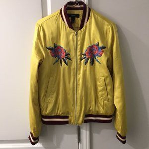 FOREVER21 embroidery silk bomber jacket